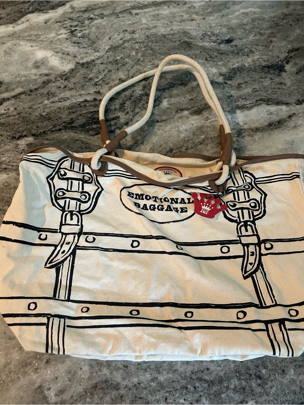 Emotional Baggage Canvas Tote Bag with Rope Handles - Cream and Black